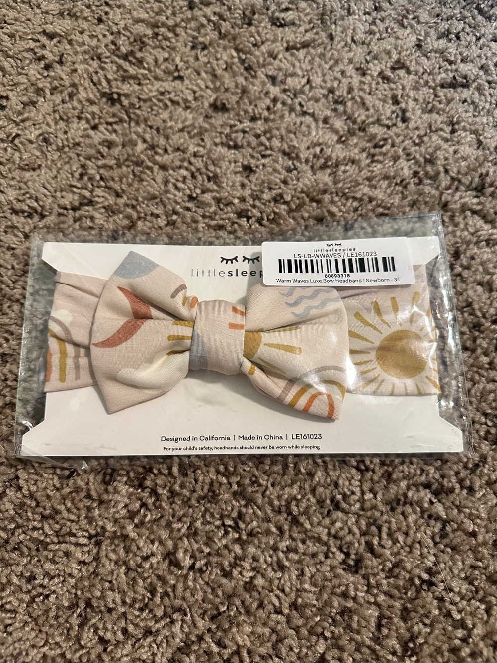 NIB/NWT Little Sleepies Warm Waves Bow Headband in Neutral Sunshine NB-3T